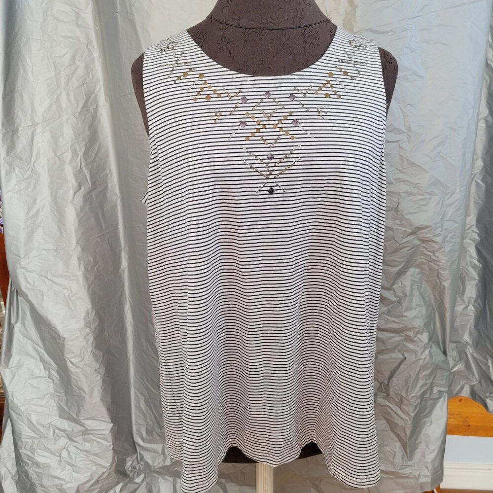 Rose + Olive Womens Striped Embellished Sleeveless Top Rayon Blend Size L NWT